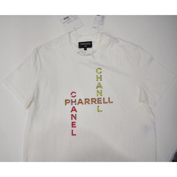 Chanel X Pharrell Capsule Collection White Short Sleeve Crystal Tee Shirt RARE S - Picture 3 of 5